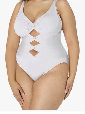 Carmen Marc Valvo White One-Piece Swimsuit with Front Cutouts